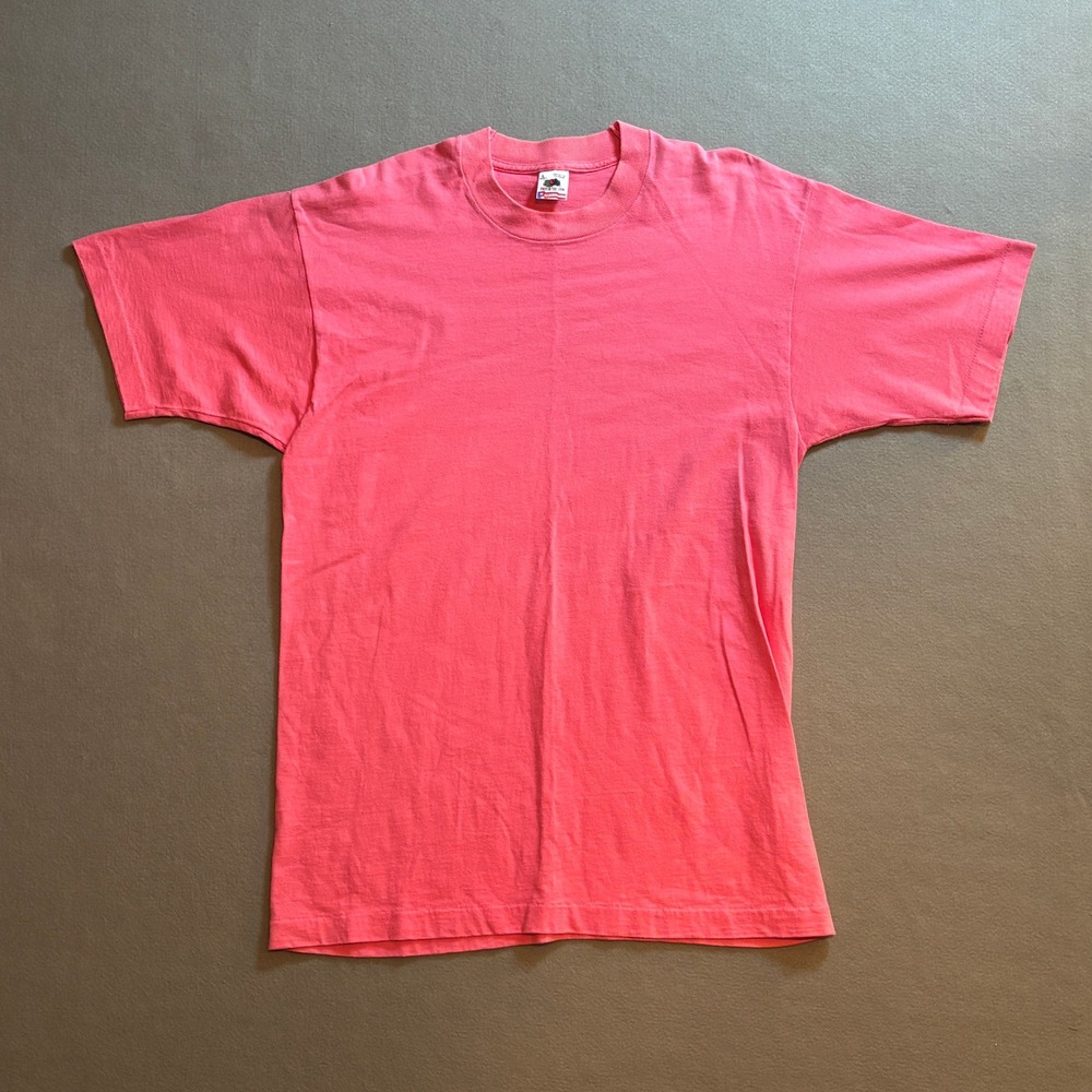 VTG Fruit of the Loom Pink‎ T-Shirt USA Mens L Single Stitch Grandma 80s 90s